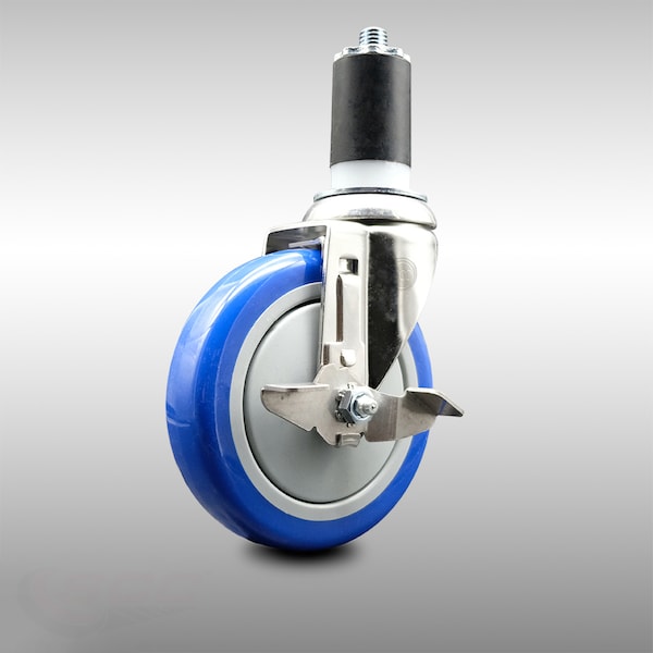 Service Caster 5 Inch 316SS Blue Polyurethane Swivel 1-5/8 Inch Expanding Stem Caster Brake SCC-SS316EX20S514-PPUB-BLUE-TLB-158 - main